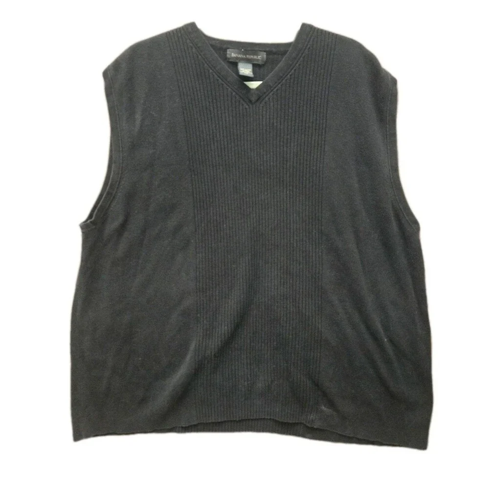 Banana Republic Black Sweater Vest Mens Size XXL 100% cotton rn 54023 Sleeveless